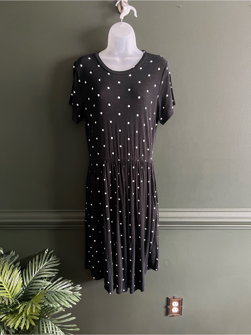 Black Polka Dot Short-Sleeve Fit & Flare Dress